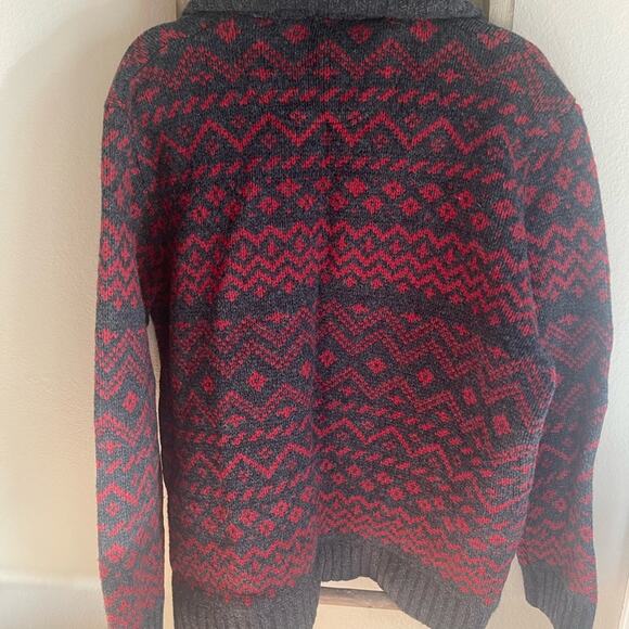 Vintage J. Crew Red Gray Lambswool fairisle Quater Zip Sweater Mens Large - Picture 4 of 5